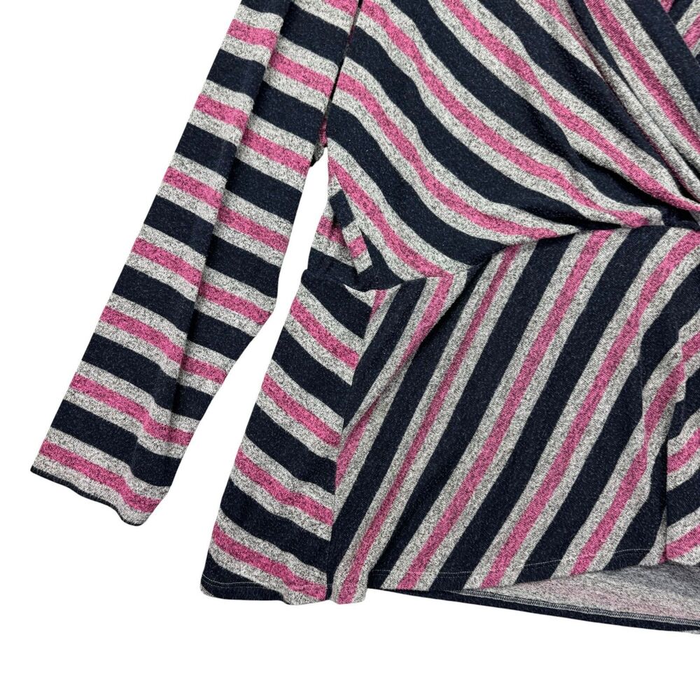 Lane Bryant Top Womens 26/28 Pink Black Long Sleeve Striped Faux Wrap Knit Comfy - Picture 6 of 9